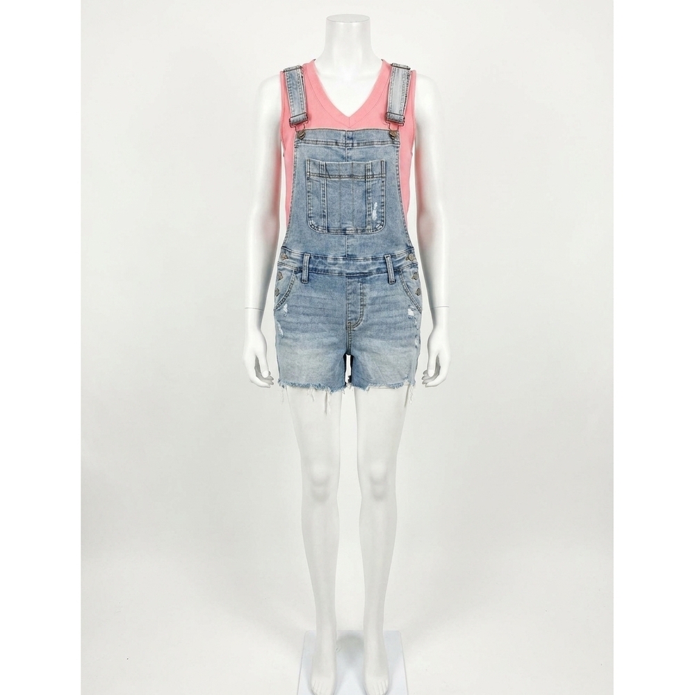 NEW JUDY BLUE destroy shorts overalls in light wash